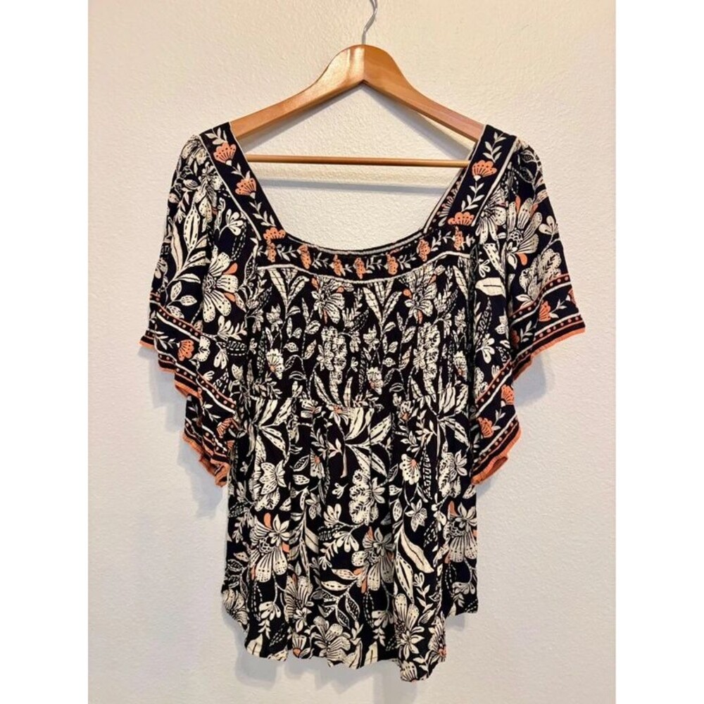 Angie Black & Peach Floral Boho Blouse